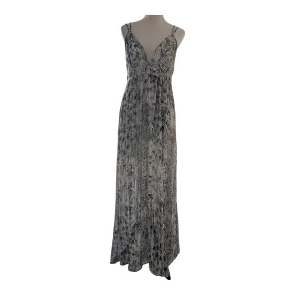 She + Sky Women Gray White Maxi Dress Snake Skin V Neck Summer Size L - Picture 2 of 9